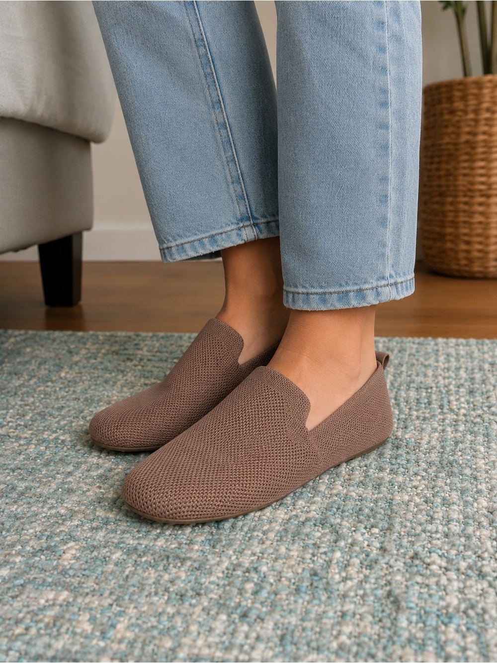Casual Knit Slip-On Loafers in Taupe MIA Nude Knit Flats | Women’s Size 8.5 |
